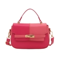 Borsa a mano bicolore rosa con cuciture a contrasto e chiusura girevole dorata - Rosa
