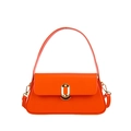 Chic orange faux leather box handbag with luxury gold buckle and detachable strap - Orange