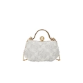 Elegant white lace evening bag with golden handle, large pearl clasp and chain strap - White
