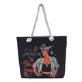 Black canvas tote bag with thick rope handles and Rockin The Black Woman Life graphic - Pattern Eleven