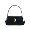 Classic black rectangular shoulder bag featuring a matte finish and oval gold metal lock - Black