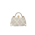 Elegant apricot lace evening clutch bag with floral relief and pearl top clasp - Beige