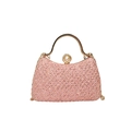 Sparkling pink evening clutch bag with golden metal handle and pearl clasp detail - Pink