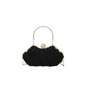 Elegant black lace evening clutch bag with gold round handle and large pearl clasp - Black