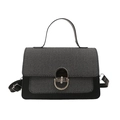 Contrast grey and black crossbody square bag with metallic silver rotary lock buckle - Black