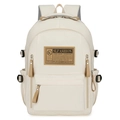 Zaino minimalista bianco sporco con etichetta in pelle e fibbie regolabili - Beige