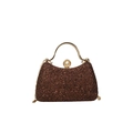 Brown glitter evening clutch bag with gold round handle and faux pearl clasp and chain - Brown