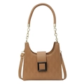 Braune gesteppte Beuteltasche mit goldenem Kettenhenkel und minimalistischem Design - Khaki