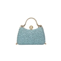 Sky blue evening clutch bag with sequins, metal handle, pearl clasp and gold chain strap - Blue