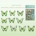 Waterproof butterfly PET stickers in green moss tones with gold foil detailing 20pcs - Deep Green Ink Dye