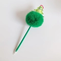 Penna natalizia con pompon verde in peluche e personaggio animato festivo - Stile Albero di Natale Verde