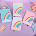 Plush unicorn notebook set with rainbow embroidery and soft faux fur covers in four colors - Colorful Rainbow
