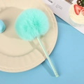 Penna gel pompon a forma di gufo verde menta con pois bianchi per la scuola - Penna Pompon Pois Verde Menta