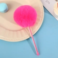 Penna a forma di gufo in peluche rosa acceso con fusto a pois e morbido pompon - Penna Pompon Pois Rosa Scuro