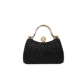 Elegant black glitter evening clutch bag with gold handle and pearl lock clasp - Black