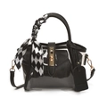 Sac seau transparent avec bordure en cuir noir, foulard damier et pochette interne - Noir