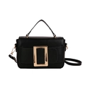 Vintage black square crossbody bag with iconic large gold buckle and top handle - Black