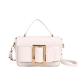Elegant white square handbag with top handle and large gold buckle for women - White