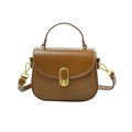 Elegant brown PU leather crossbody bag with gold twist lock and adjustable strap - Brown