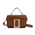 Brown retro square handbag with large gold buckle and adjustable shoulder strap - Brown