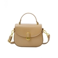 Classic khaki saddle bag with golden oval twist-lock and top handle for women - Khaki