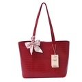 Borsa tote rossa da donna con motivo coccodrillo e foulard di seta sul manico - Rosso