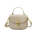 Elegant beige crossbody bag with premium leather texture and golden oval metal lock - Gray