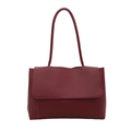 Retro burgundy leather tote bag with minimalist flap design and slim shoulder straps - Red
