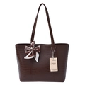 Sac fourre-tout marron foncé avec motif crocodile et foulard en soie décoratif chic - Marron