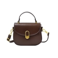 Dark brown retro crossbody bag with elegant gold lock and smooth leather finish - Brown