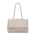 Minimalist beige soft faux leather tote bag with long handles for daily commuting - White