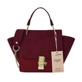 Burgundy handbag with matte suede and crocodile texture patchwork and chain strap - Burgundy