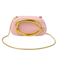 Borsa da sera rosa con grande manico ad anello in metallo dorato e catena a serpente - Rosa