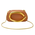 Mini borsa da sera in pelle marrone con grande fibbia in metallo dorato e catenella - Marrone