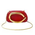 Chic red mini evening clutch bag with oversized gold arc metal handle and chain strap - Red