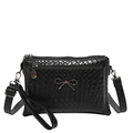 Borsa a tracolla nera a trama intrecciata con fiocco metallico e scomparti con zip - Nero