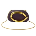 Mini dark purple evening clutch bag with large gold C-handle and sleek snake chain - Purple