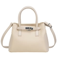 Beige pebbled leather handbag with silver lock and detachable shoulder strap detail - Off White