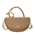Sac selle demi-lune marron avec rabat texturé et détails métalliques dorés - Kaki