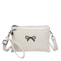 Borsa a tracolla beige con trama intrecciata, tripla cerniera e decorazione a fiocco nero - Bianco