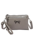 Borsa a tracolla grigia a trama intrecciata con scomparti zip e dettaglio fiocco in metallo - Grigio
