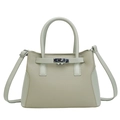 Light green leather handbag with lychee texture and silver belt buckle closure - Green