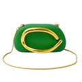 Mini green evening clutch with unique gold metal handle and removable snake chain strap - Green