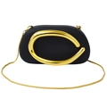 Chic black evening clutch with sculptural gold metal handle and long chain strap - Black