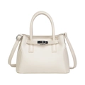 Sac à main élégant en cuir beige crème avec texture grainée et bandoulière réglable - Blanc