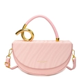 Pink semi-circle saddle bag with wavy textured flap and gold hardware accents - Light Pink