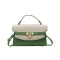 Borsa a mano verde e beige con patta in paglia e tracolla regolabile per donna - Verde