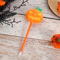 Close-up of Halloween ballpoint pen with orange plush pumpkin and cute embroidered face - Orange Pumpkin Smile
