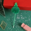Christmas tree ballpoint pen with green pom pom and silicone topper on festive background - Christmas Tree / Green
