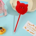 Penna a sfera rossa con pompon di pelliccia, occhi di paillettes e orecchie da gatto - Rosso